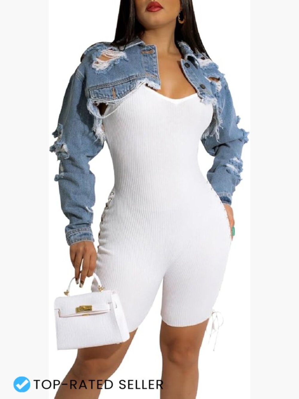 Cropped Denim Jacket Women Classic Retro Casual Long Sleeve Button Up Coat